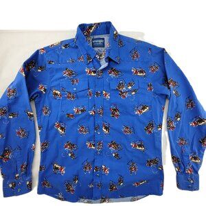 Vintage Wrangler Pearl Snap Shirt Rodeo Western Bronco Bustin Youth XL